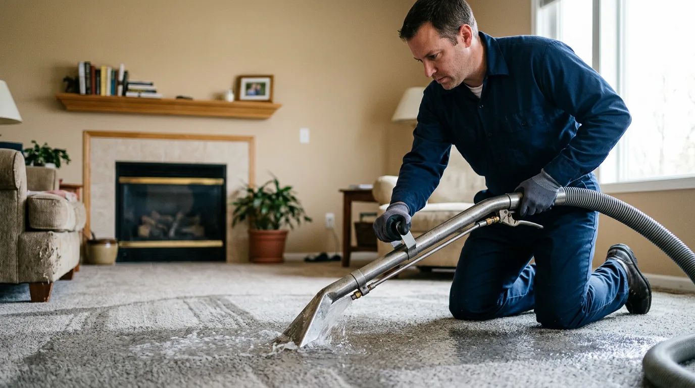Water damage restoration technician working near Tracy, IA